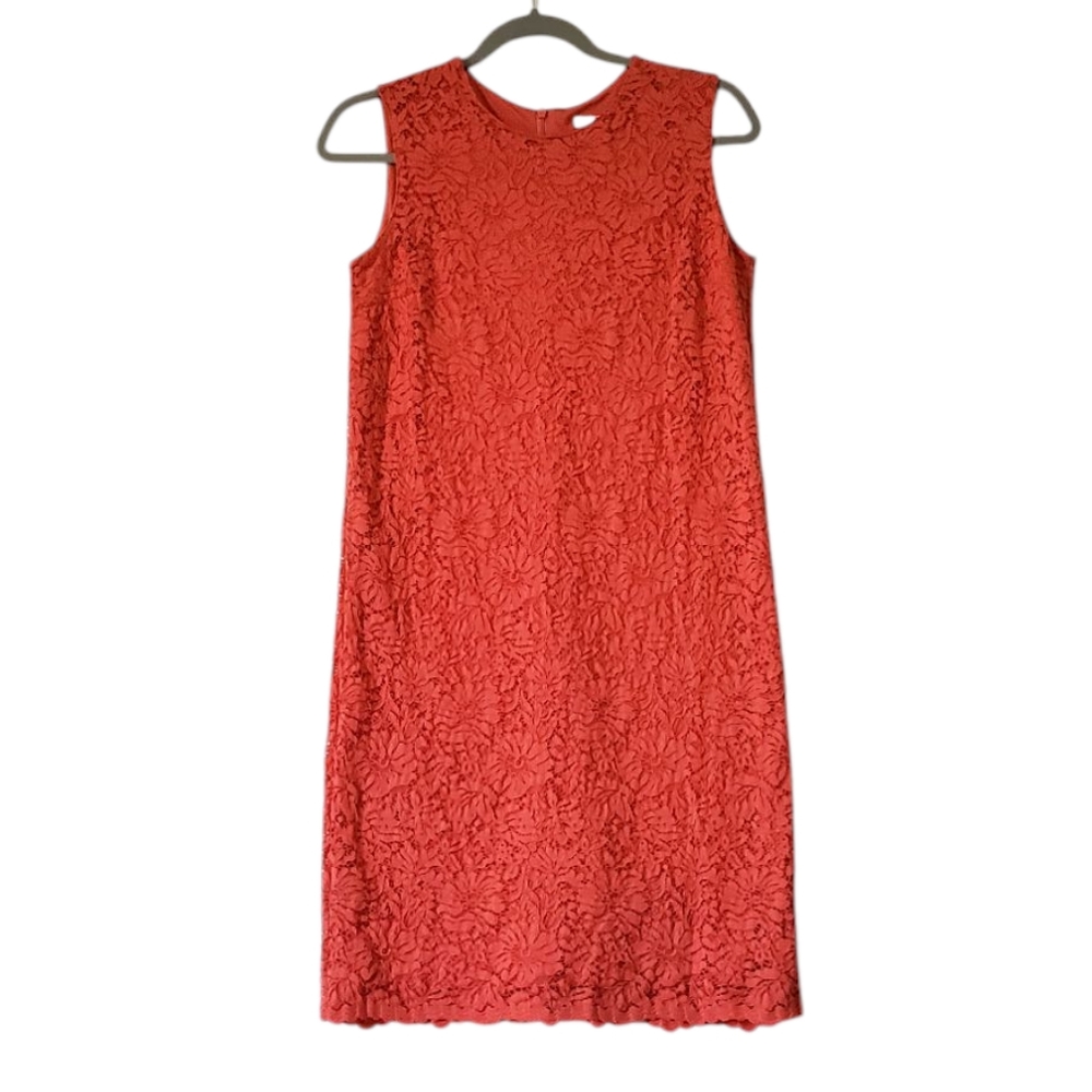 Uniqlo‎ Coral Lined Floral Lace Sleeveless Shift Dress Summer Dressy Size Small